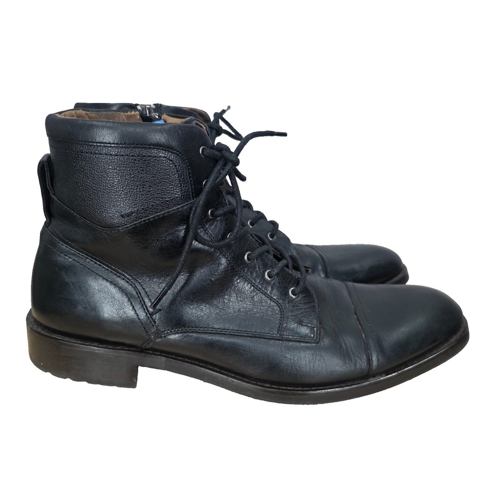 Aldo Boots Mens 12 Black Combat Lace Up Cap Toe Side Zipper Lace Up‎